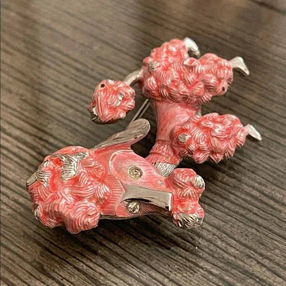 Vintage Pink French Poodle Dog Brooch - Pin Silver-tone Pink Accents - Picture 5 of 16